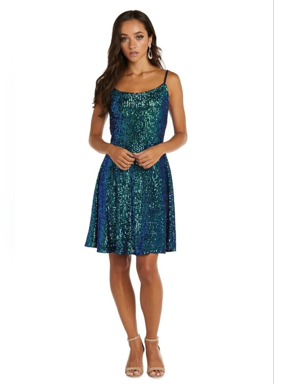 EUC Morgan & Co Sequin Emerald Green A-line Mini Dress